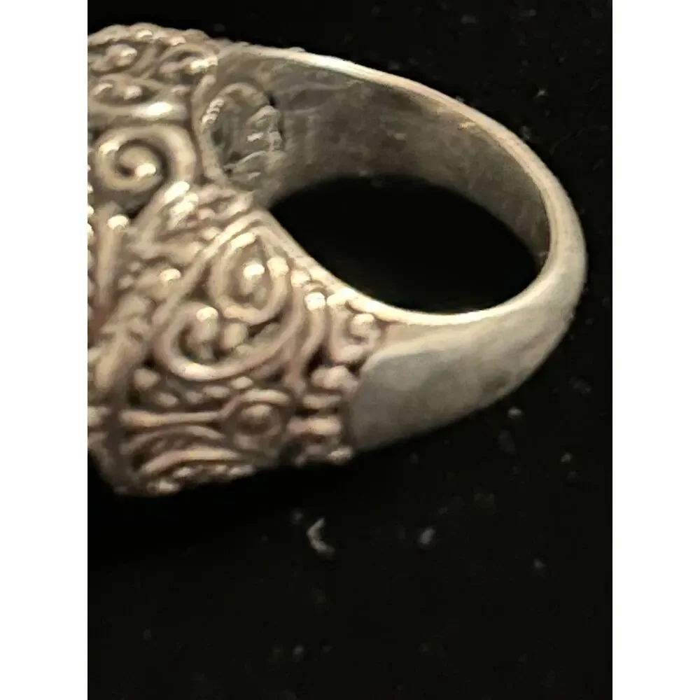 Sarda Sterling Silver 925 Filigree Peridot Statement Ring - Size 7